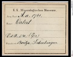 Etiketten zu Calcit (NHMW-MIN-Aa1741)